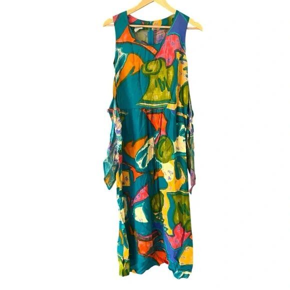 Vintage Rabbit Designs Womens Rayon Dress Sz 10 Mod Print Sleeveless - Picture 2 of 7